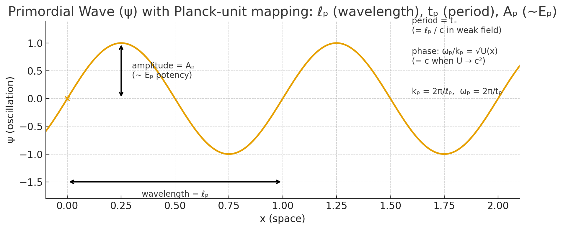 Primordial Wave ψ with Planck-unit mapping